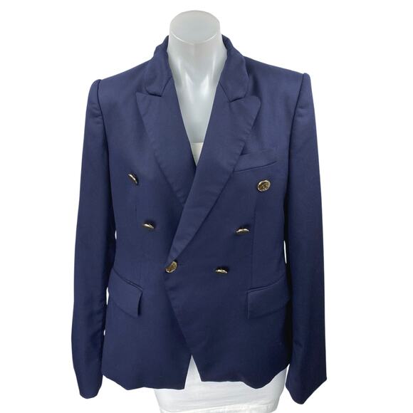 Stella McCartney Blue Gold Long Sleeve Double Breasted Blazer Coat Jacket Sz 14 - Picture 1 of 5